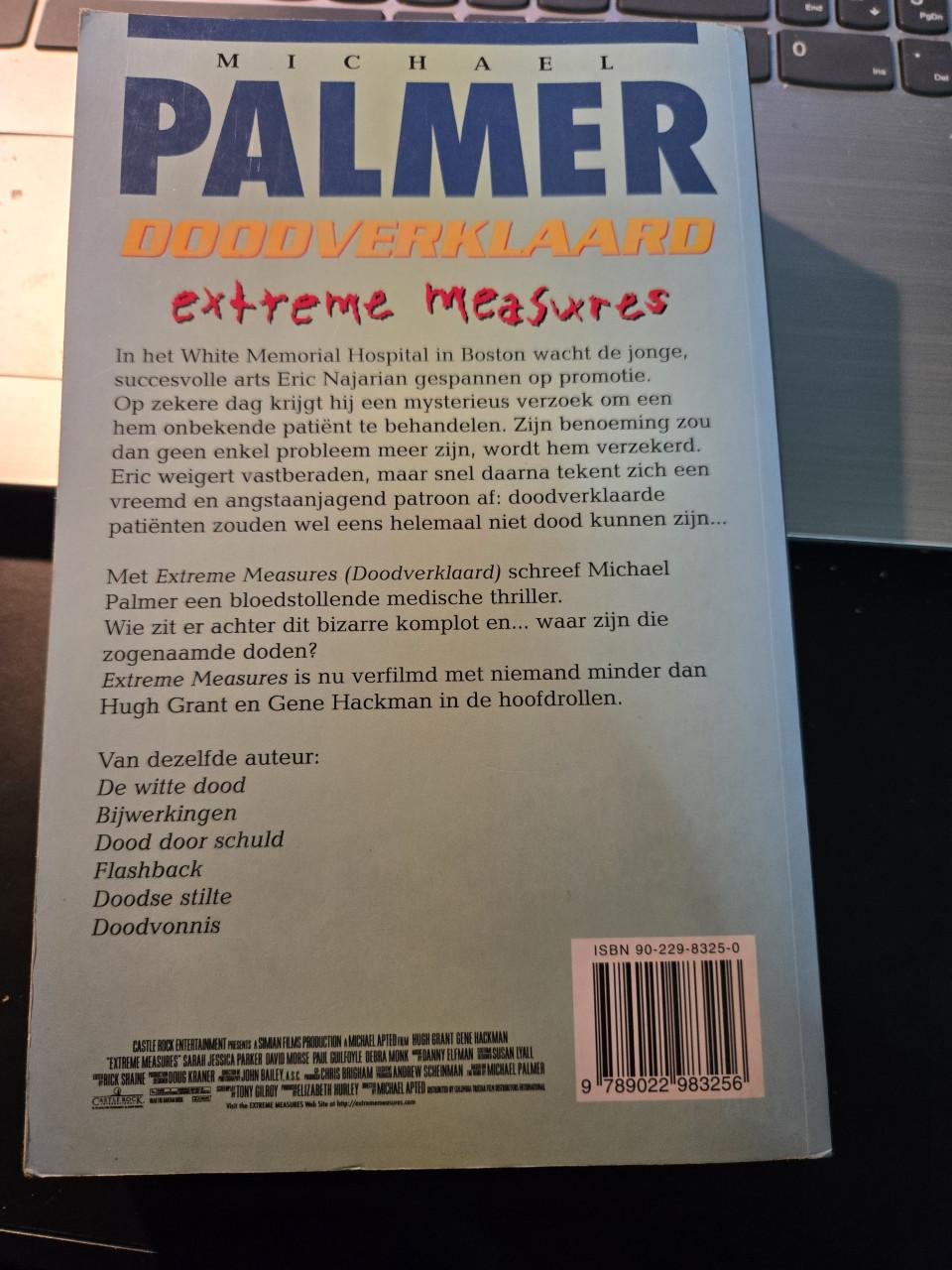 Boek: Doodverklaard (Extreme measures) Michael Palmer
