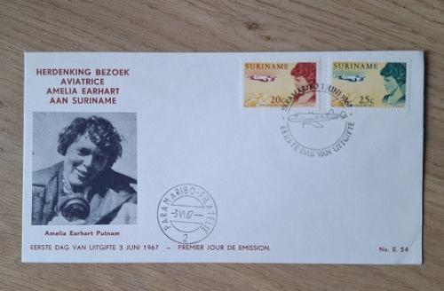Eerste Dag uitgifte Suriname Bezoek Amelia Earhart