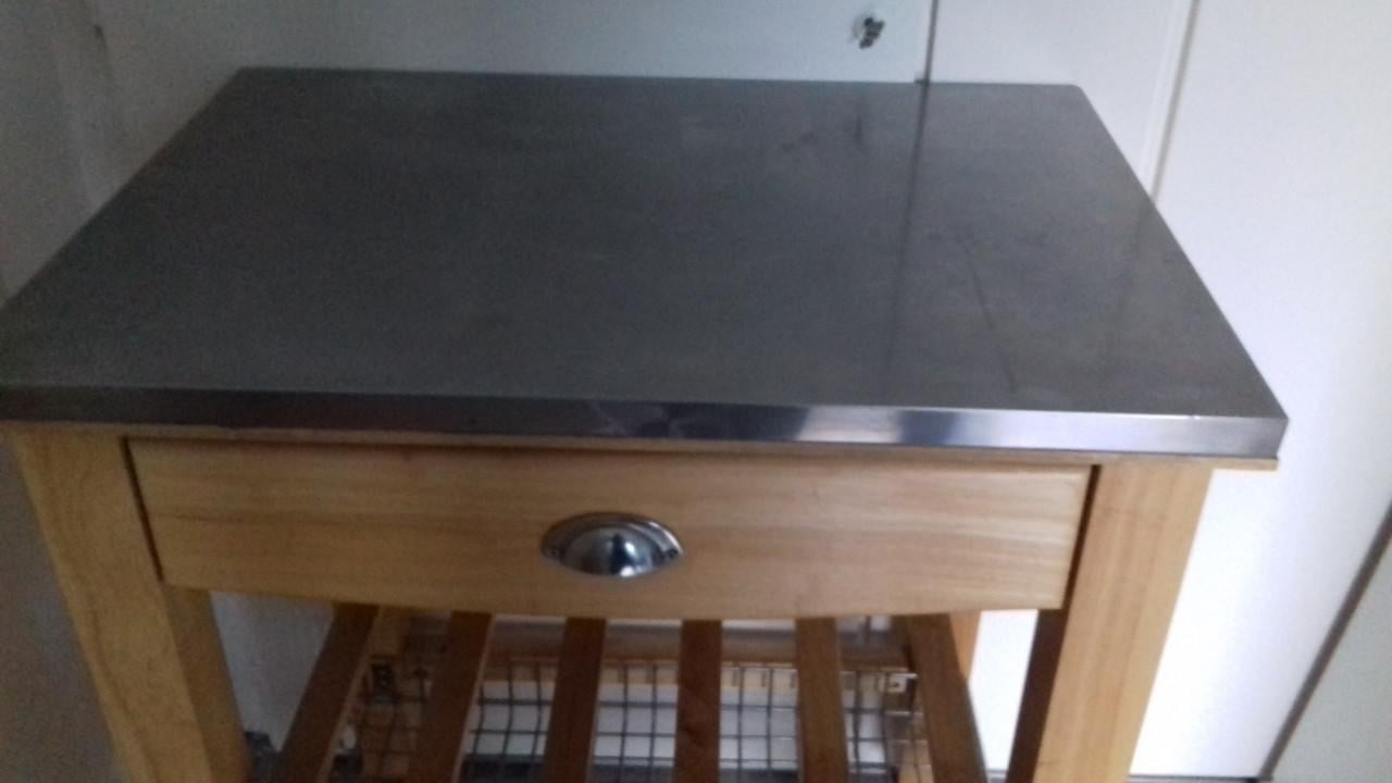 Houten Keuken Trolley serveerwagen met roestvrij metaal blad