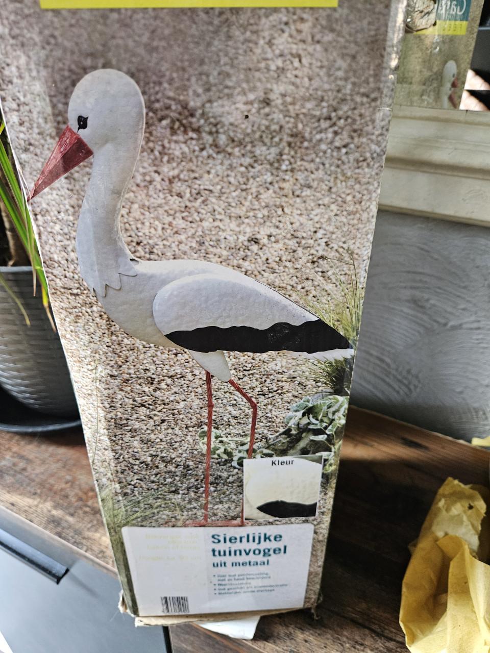 Mooie nieuwe vintage sierlijke ooievaar tuinvogel van metaal