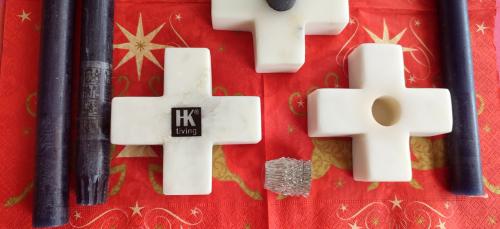 HK Living Marmeren kandelaar - 4 st, met 4 lange kaars inbegrepen = €16