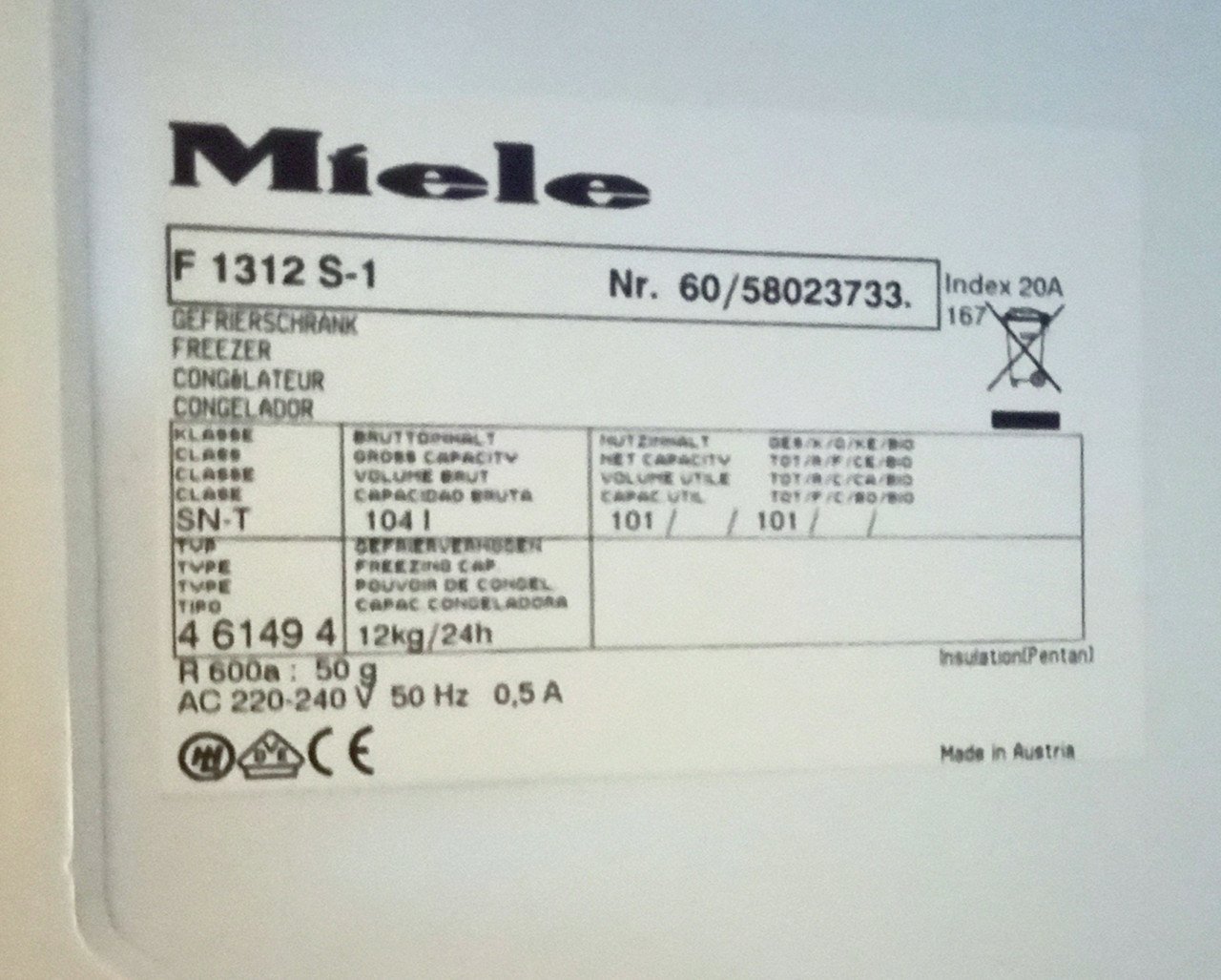 Miele staande vrieskast - 4 opberglades - Bieden vanaf €45