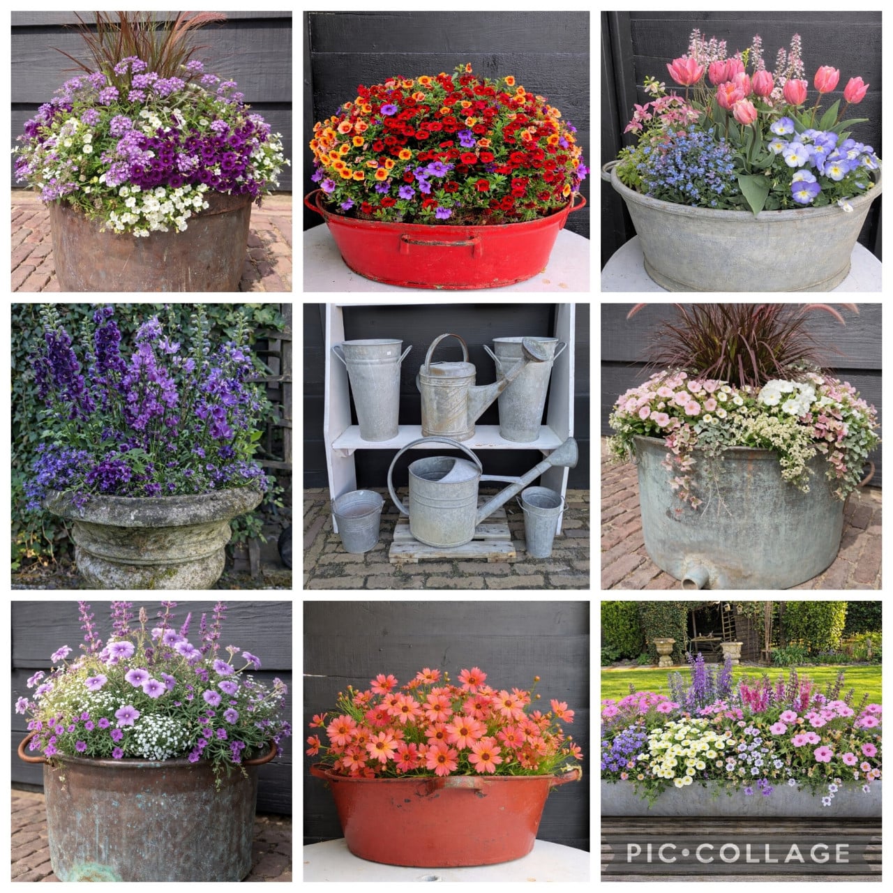 Heel veel grote bloempotten