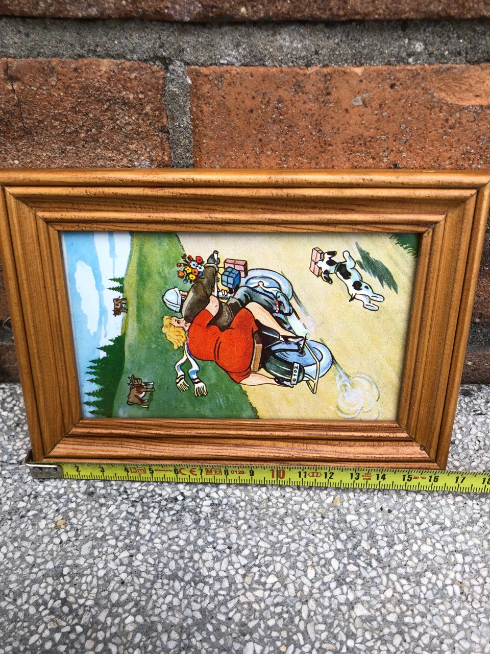 Leuk lijstje met vintage prentje met een motorfiets.