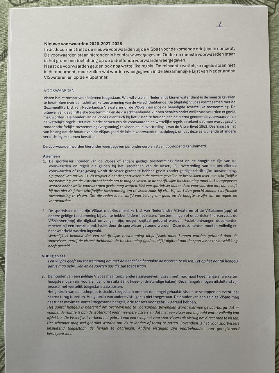 Nieuwe voorwaarden 2026/ 2027/ 2028 Sportvisunie zie foto's