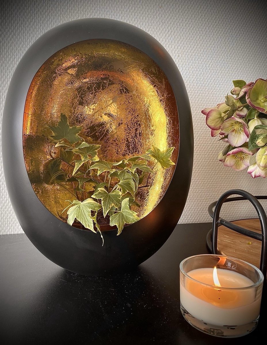 Twee egg windlicht/kandelaar zwart-goud