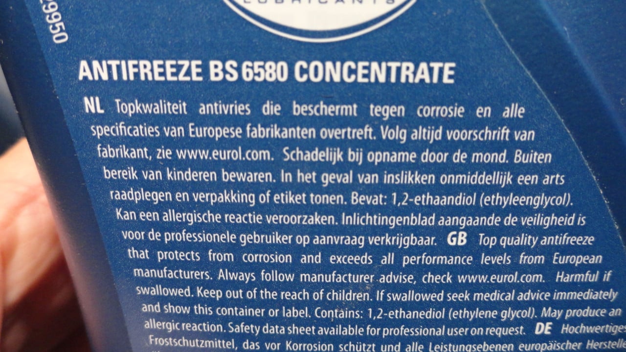 Eurol Antifreeze BS 6580 Concentraat-NIEUW 2 X 1 LITER  Voldoet aan BS 6580