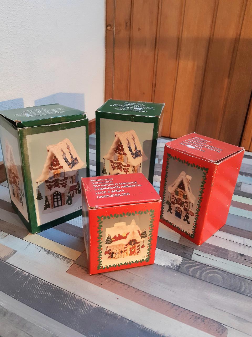 Sfeervolle miniatuur  kersthuisjes met waxinelichthouder