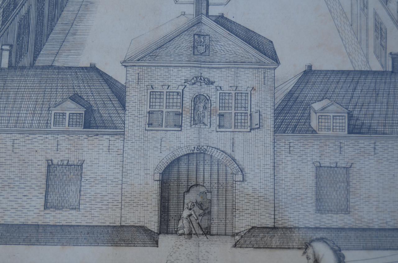 Ets/kopergravure Hofje van Hogelande Den Haag 18e eeuw