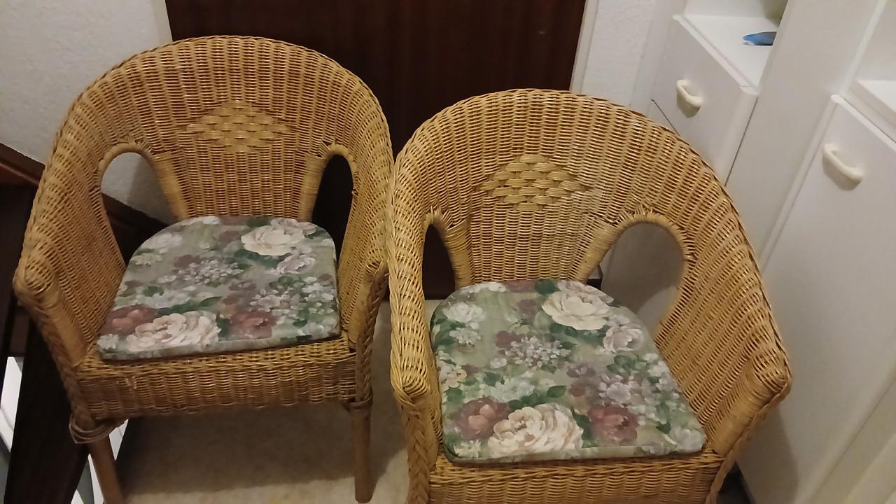 Stoel stoelen riet/rotan + kussentje 2 stuks slaapkamer kinderkamer
