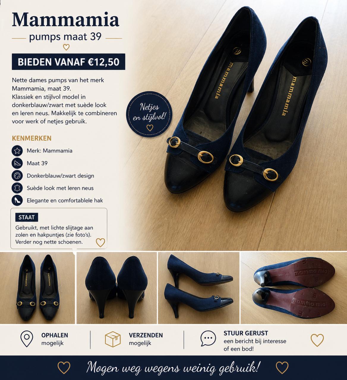 👠Mammamia pumps maat 39 – donkerblauw/zwart | bieden vanaf €12,50