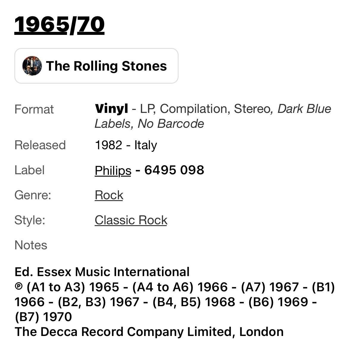 The Rolling Stones - 1965/70 Vinyl