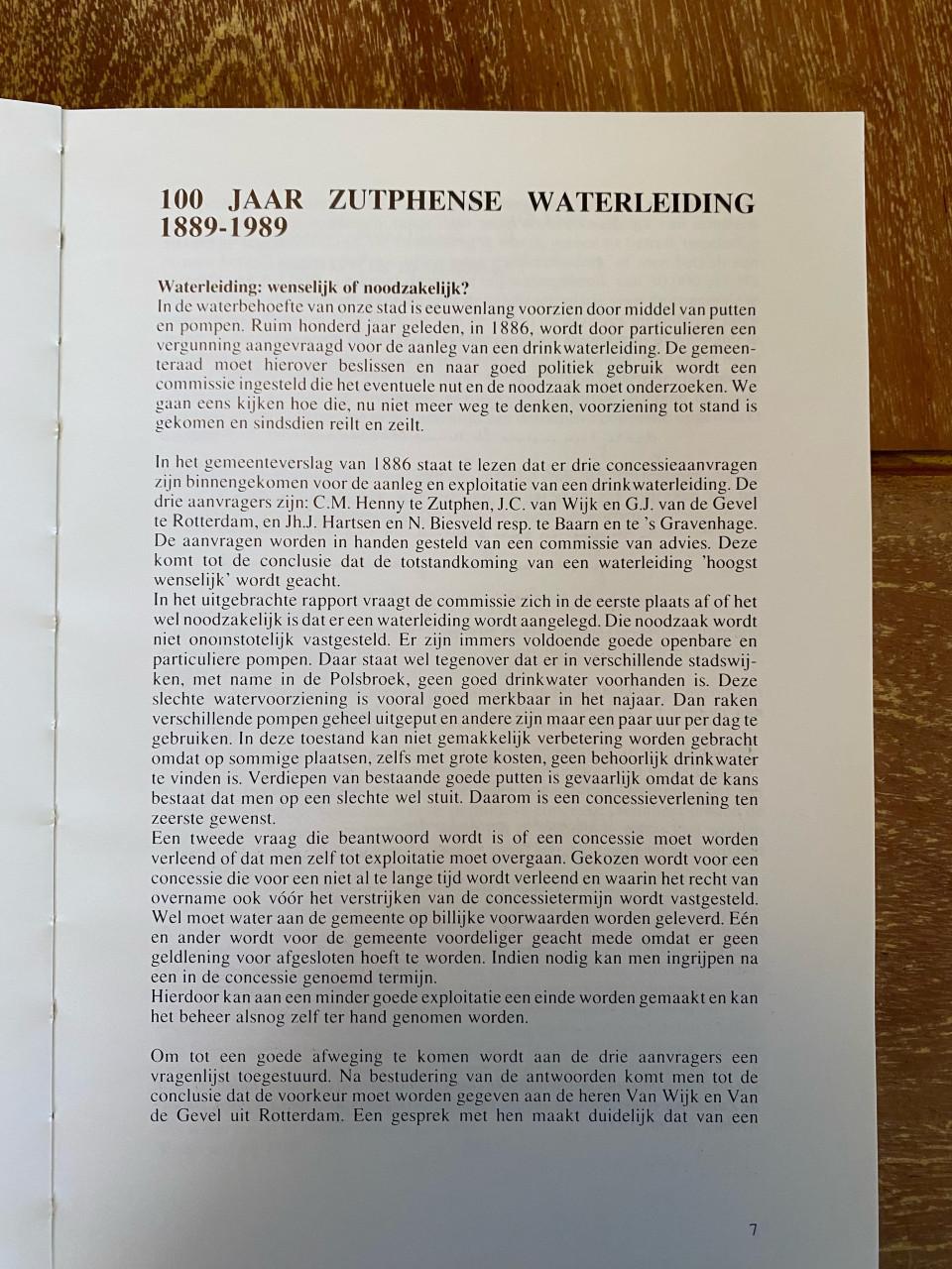 100 Jaar Zutphense Waterleiding 1889 - 1989