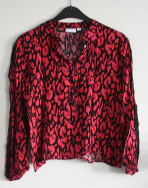 Blouse shirt roze met zwart strukuur stof met kant maat 36