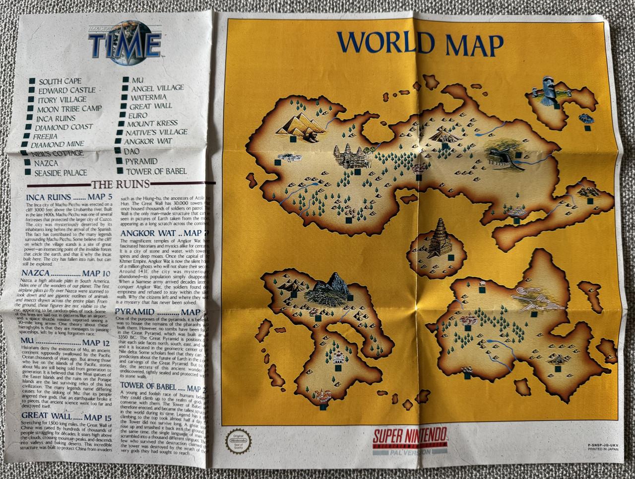Nintendo Gameboy Illusion of Time Map & Secret of Mana Map
