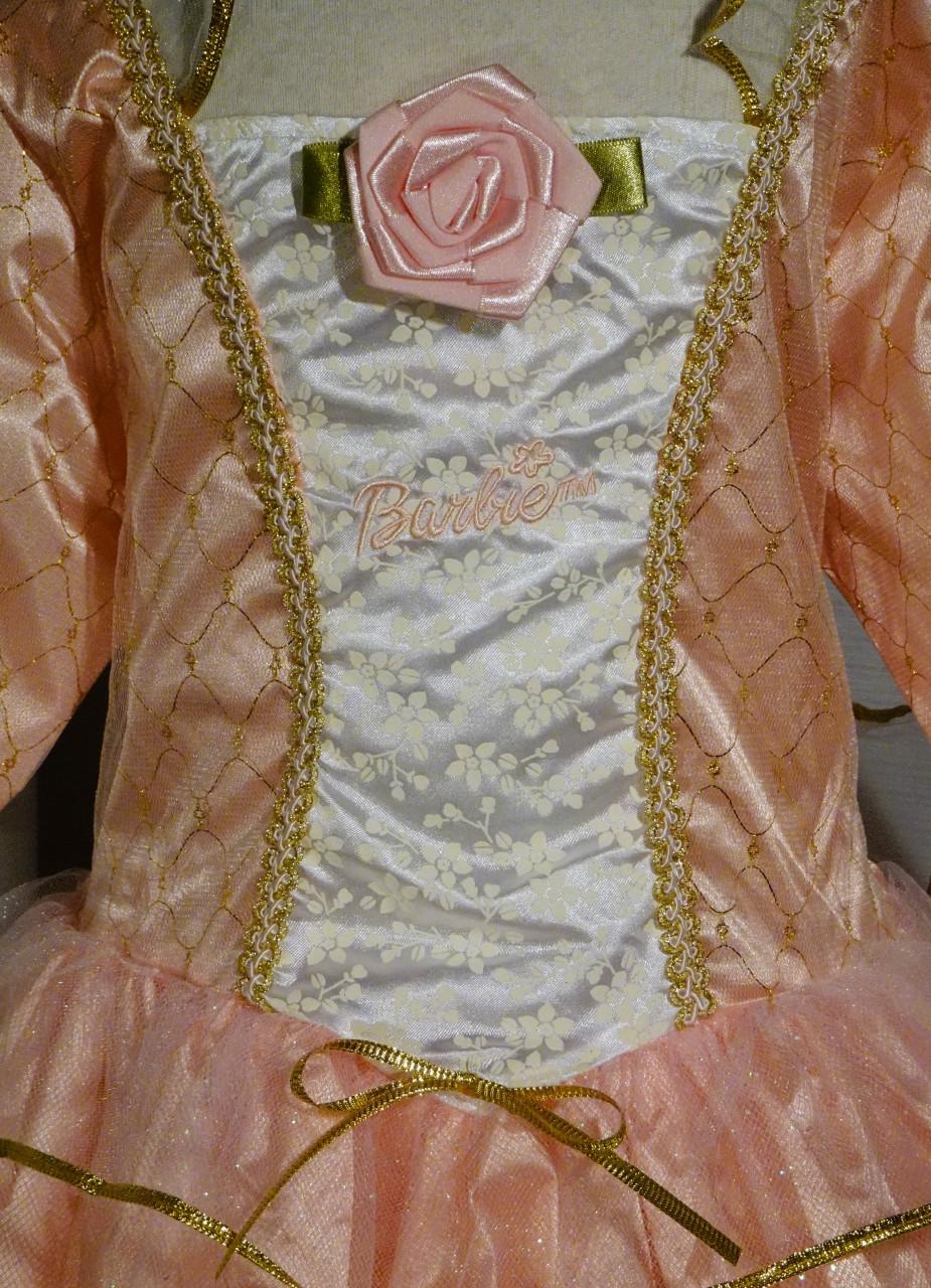 Nieuw ! Maat 128-134 Lange Zalmroze Barbie Prinsessenjurken + Kroon