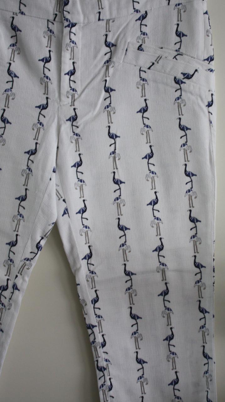 Witte broek met blauw witte flamingos maat xl