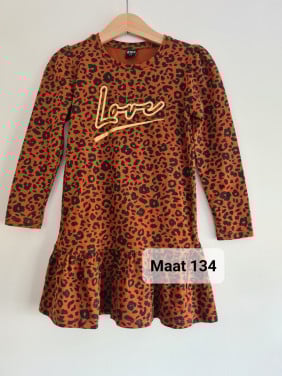 Roestbruin - zwart tijgerprint A-line jurkje , tuniek van Kids  Maat 134