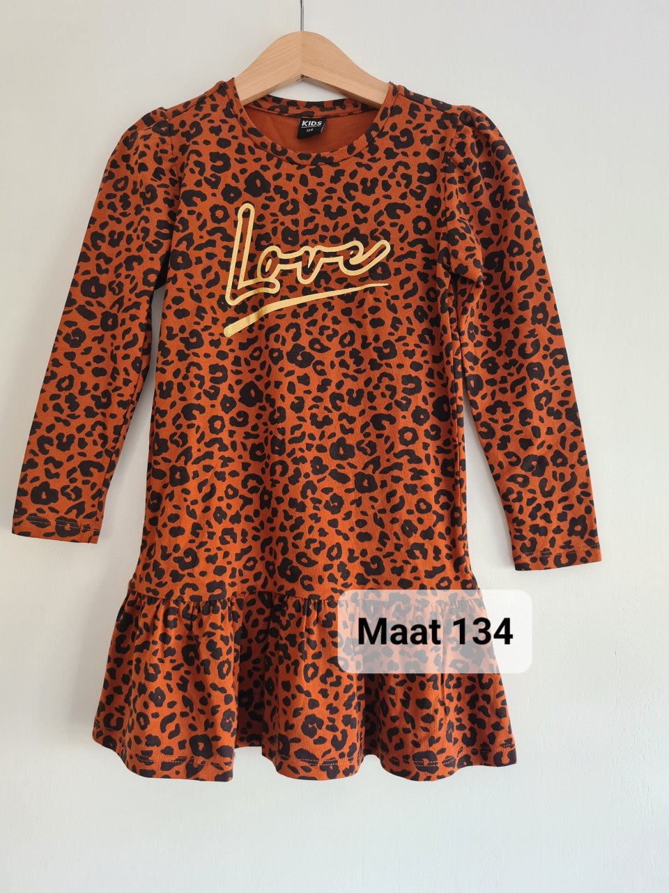 Roestbruin - zwart tijgerprint A-line jurkje , tuniek van Kids  Maat 134