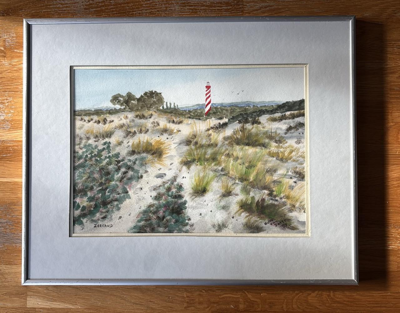 Aquarel Vuurtoren van Haamstede Zeeland door Adri van Dorst