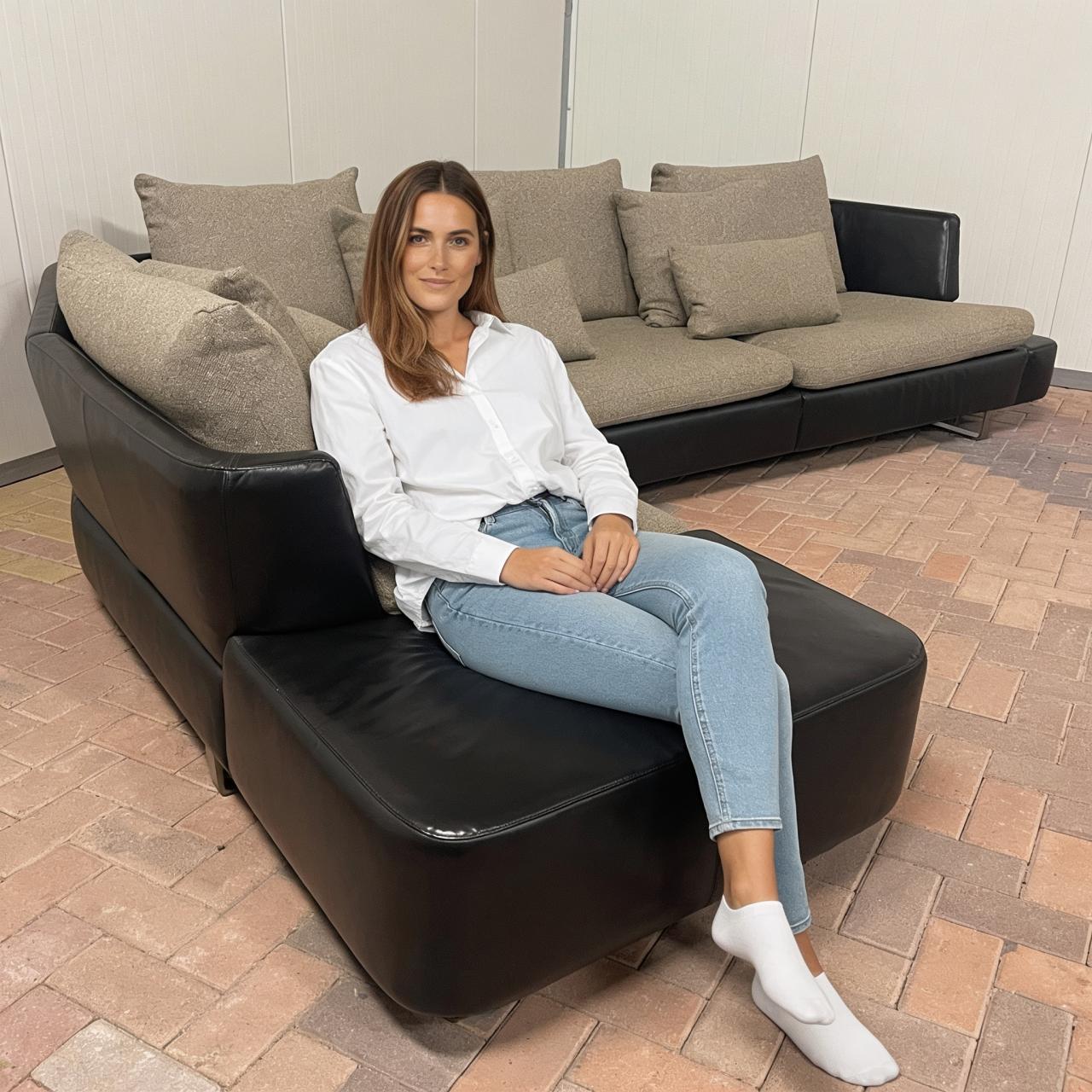 Natuzzi Opus modulaire leren hoekbank 305 cm met 10 kussens | Zwart | ZGAN