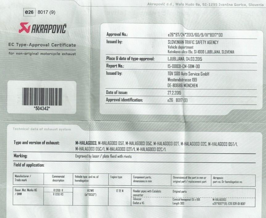 Akrapovic sport einddemper BMW R 1200 RS & R LC modeljaar 2015-