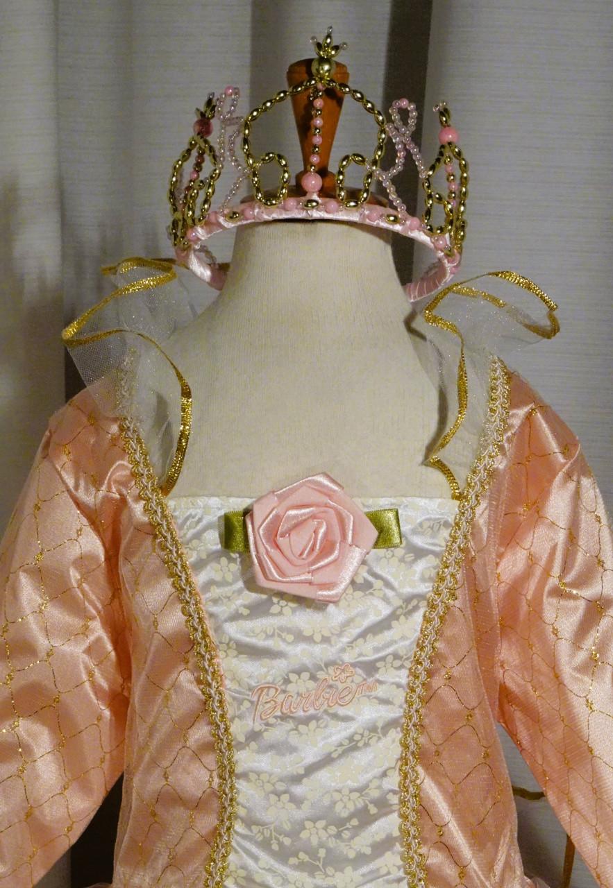 Nieuw ! Maat 128-134 Lange Zalmroze Barbie Prinsessenjurken + Kroon