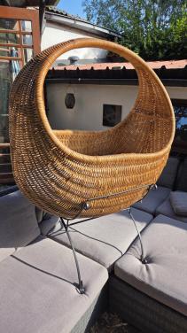 Vintage Wieg Rotan met Matras en Onderstel
