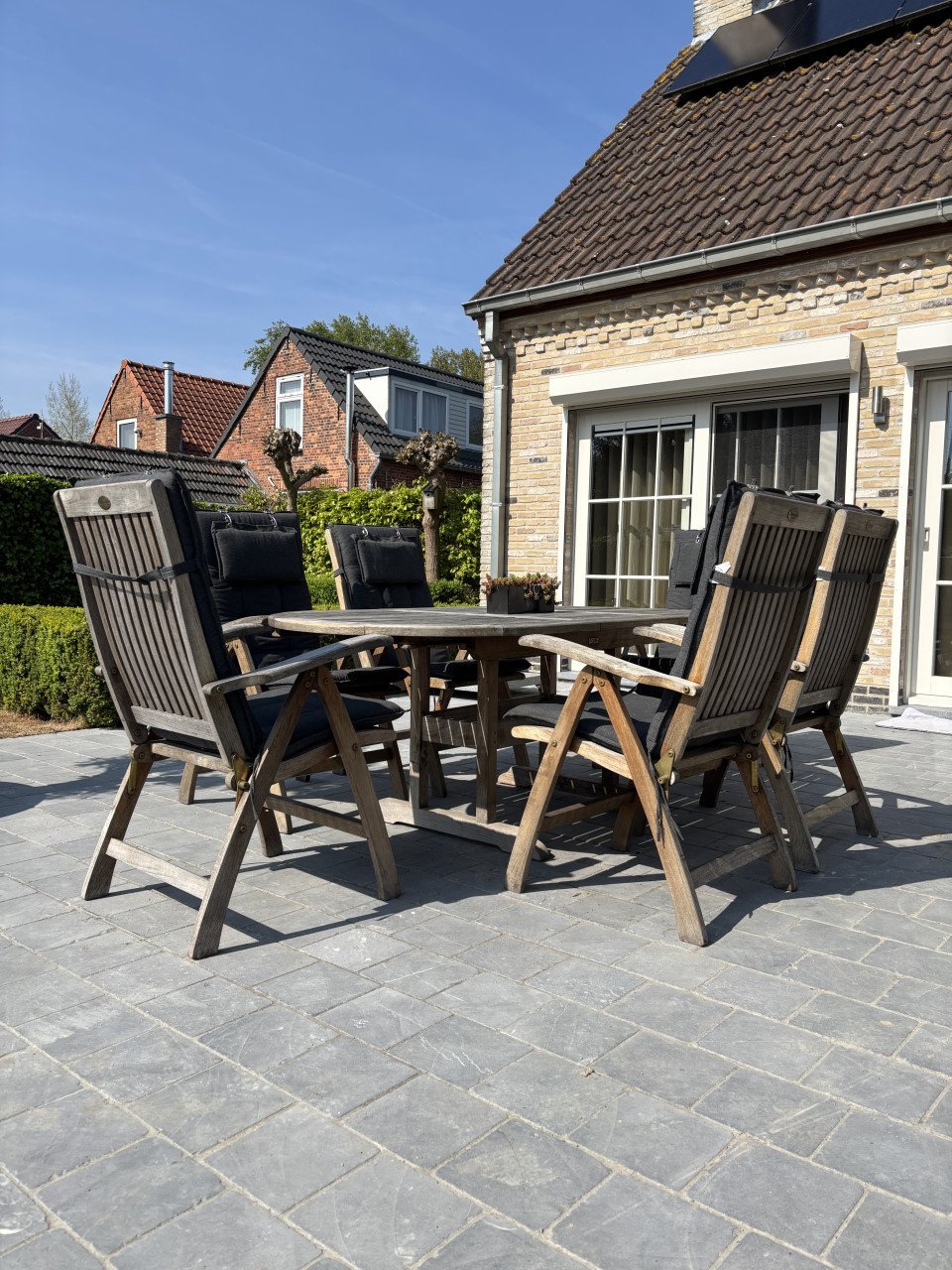Tuinset 6 stoelen ( verstelbaar) tafel en kussens