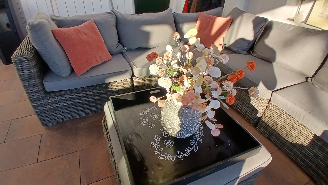 Tuinset loungeset hoek met fauteuil en poef/tafel 8 plaatsen
