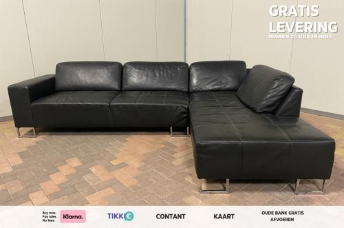 Piet Klerkx Zwarte Echt Leren Hoekbank – Comfortabele Zit – Ruime Hoek – Gr