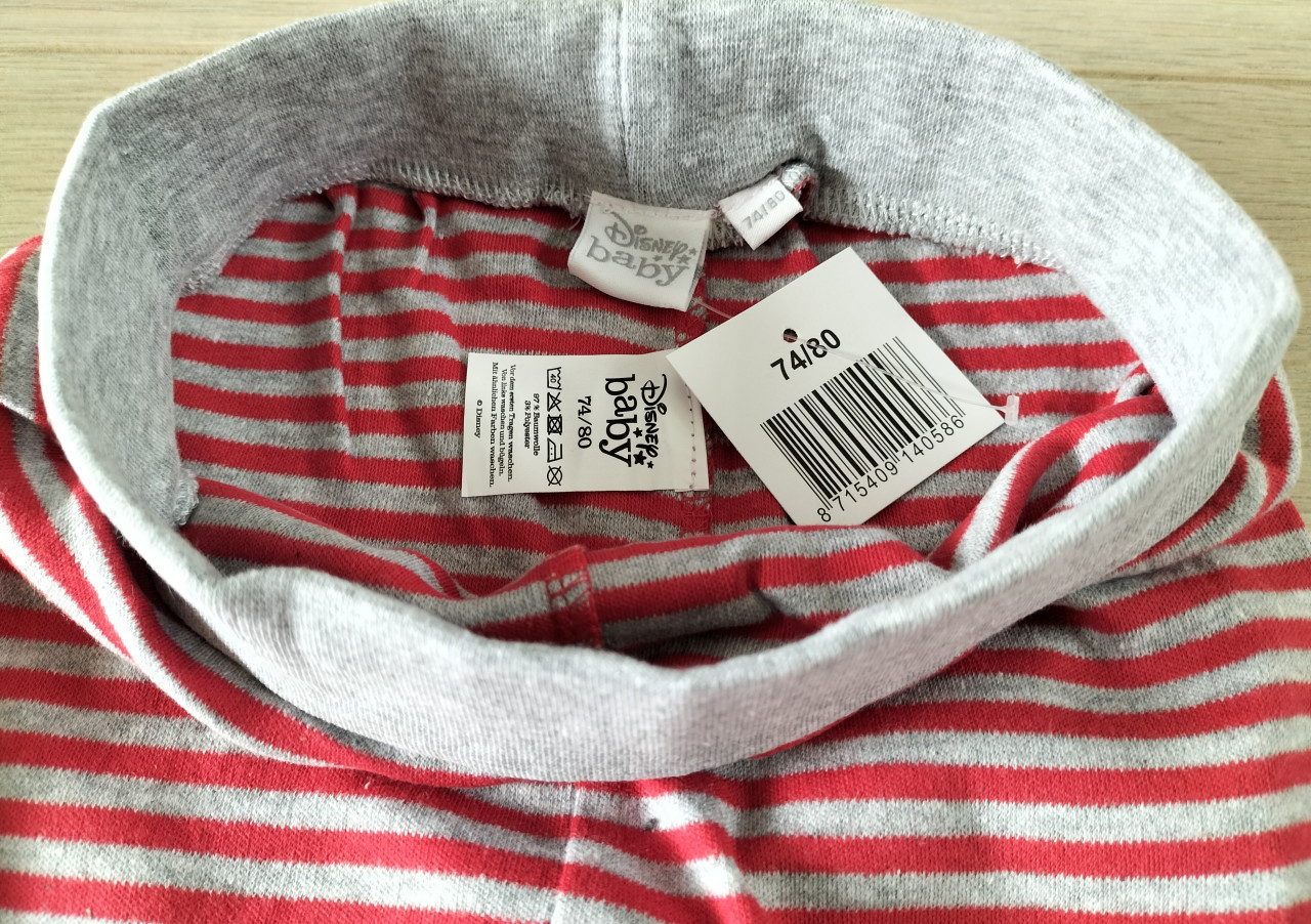 Disney babybroekje Minnie Mouse rood/grijs gestreept maat 74/80