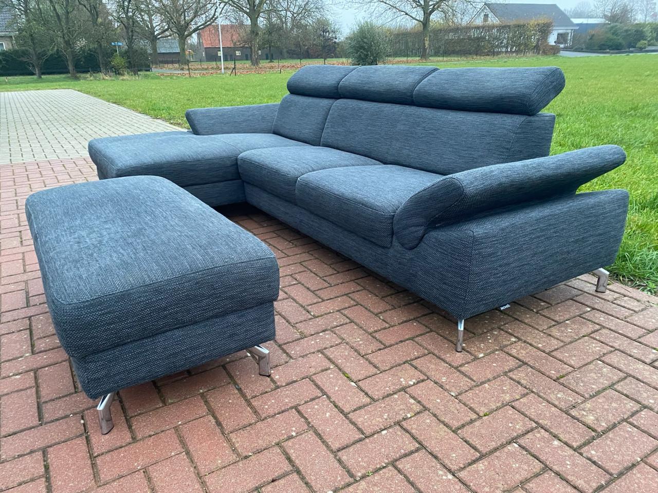 GRATIS LEVERING HEEL NL Montel Grjs Stoffen Hoekbank +Hocker