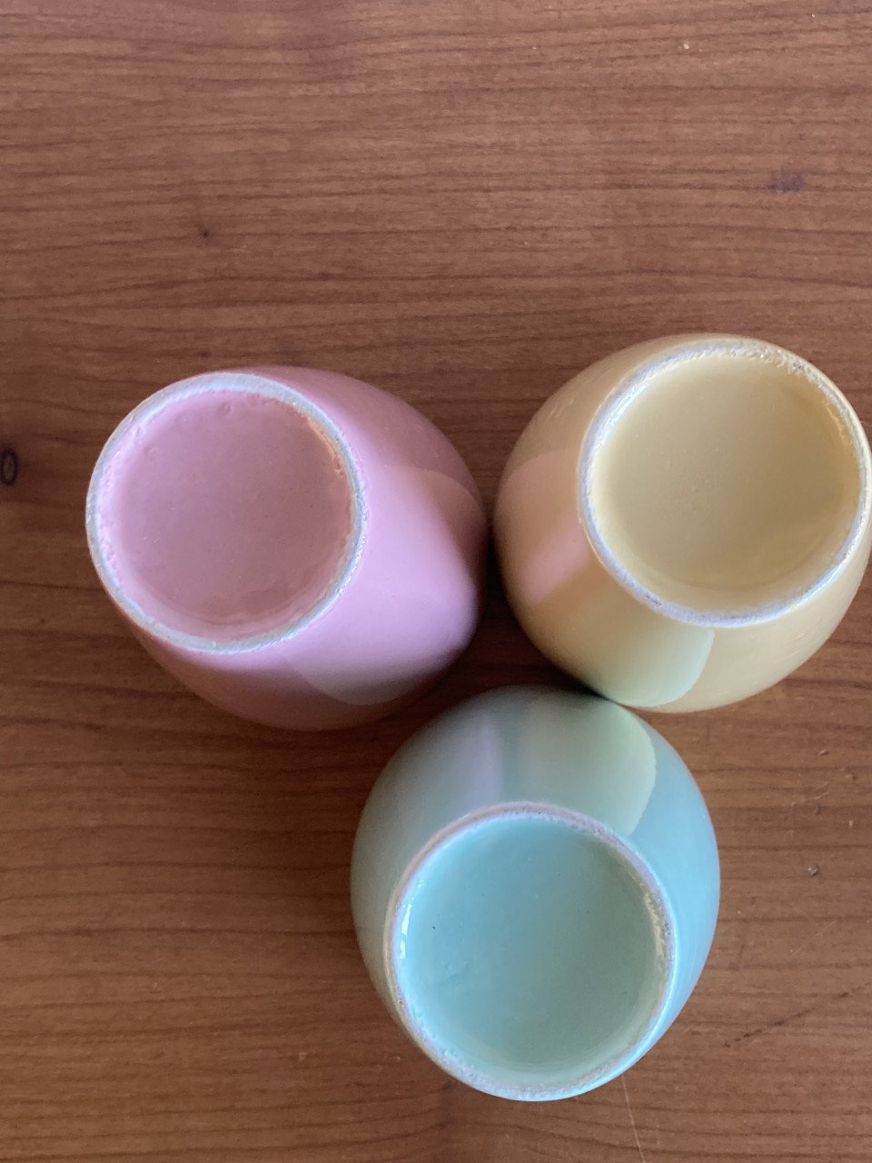 Vintage bekers pastel roze/groen/geel - Mid-Century