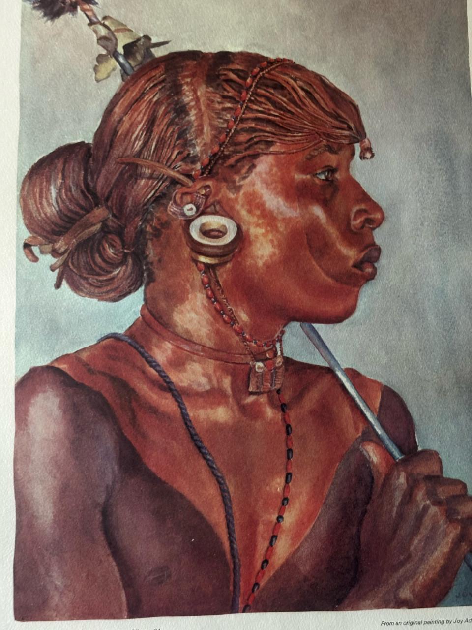 Afrikaans prent van Samburu krijger gemaakt door Joy Adamson