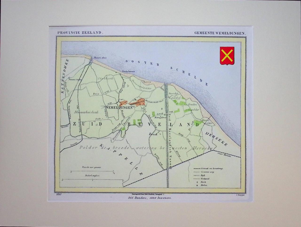 Kaarten Zuid-Beveland, gemaakt door J. Kuyper, nu ingekleurd.