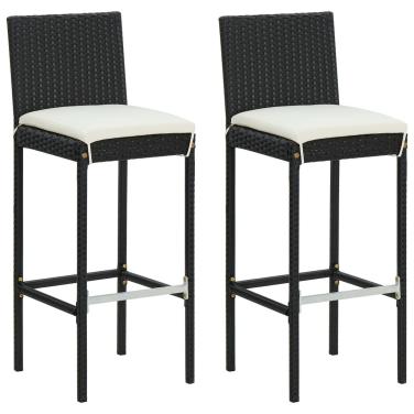 VidaXL Tuinbarkrukken met kussens 2 st poly rattan zwart