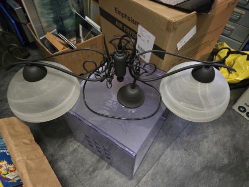 Plafondlamp met 2 glazen kappen Breed 80 cm, doorsnede kappen 24 cm