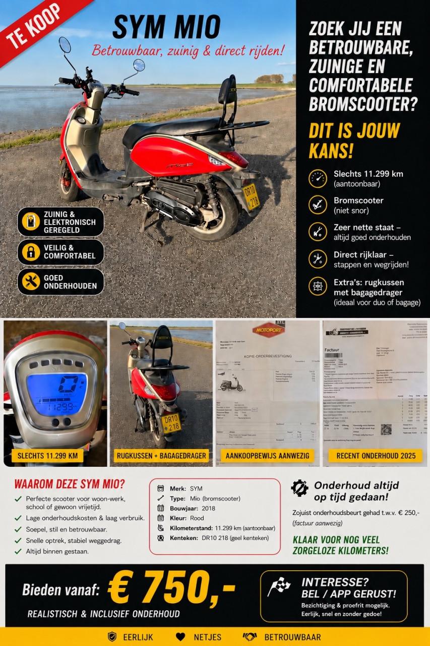 SYM Mio 50i scooter 2018 |11.299 km | Dealer onderhouden