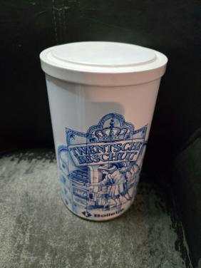 Vintage Bolletje Twentsch beschuitbus met blauw-witte afbeelding