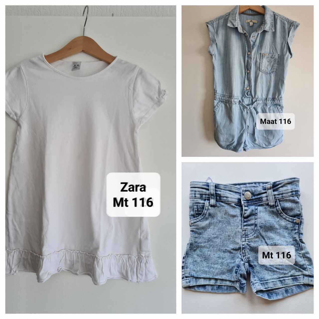 3 stuks kleding , jumpsuit,  shirt, korte broek Zara ,H&M  Maat 116