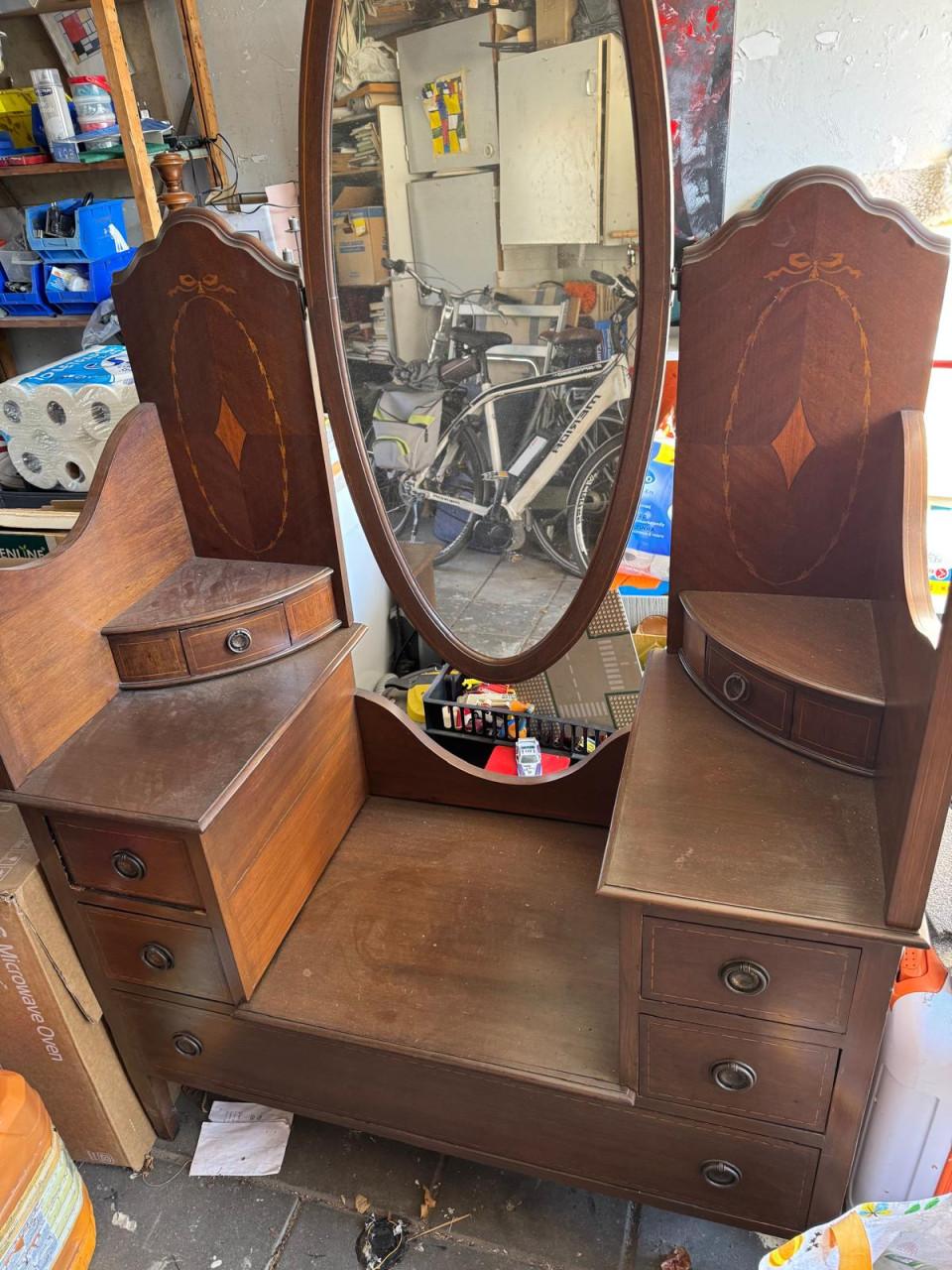 Kaptafel / toilettafel spiegel mahonie Edwardian Engels 1900