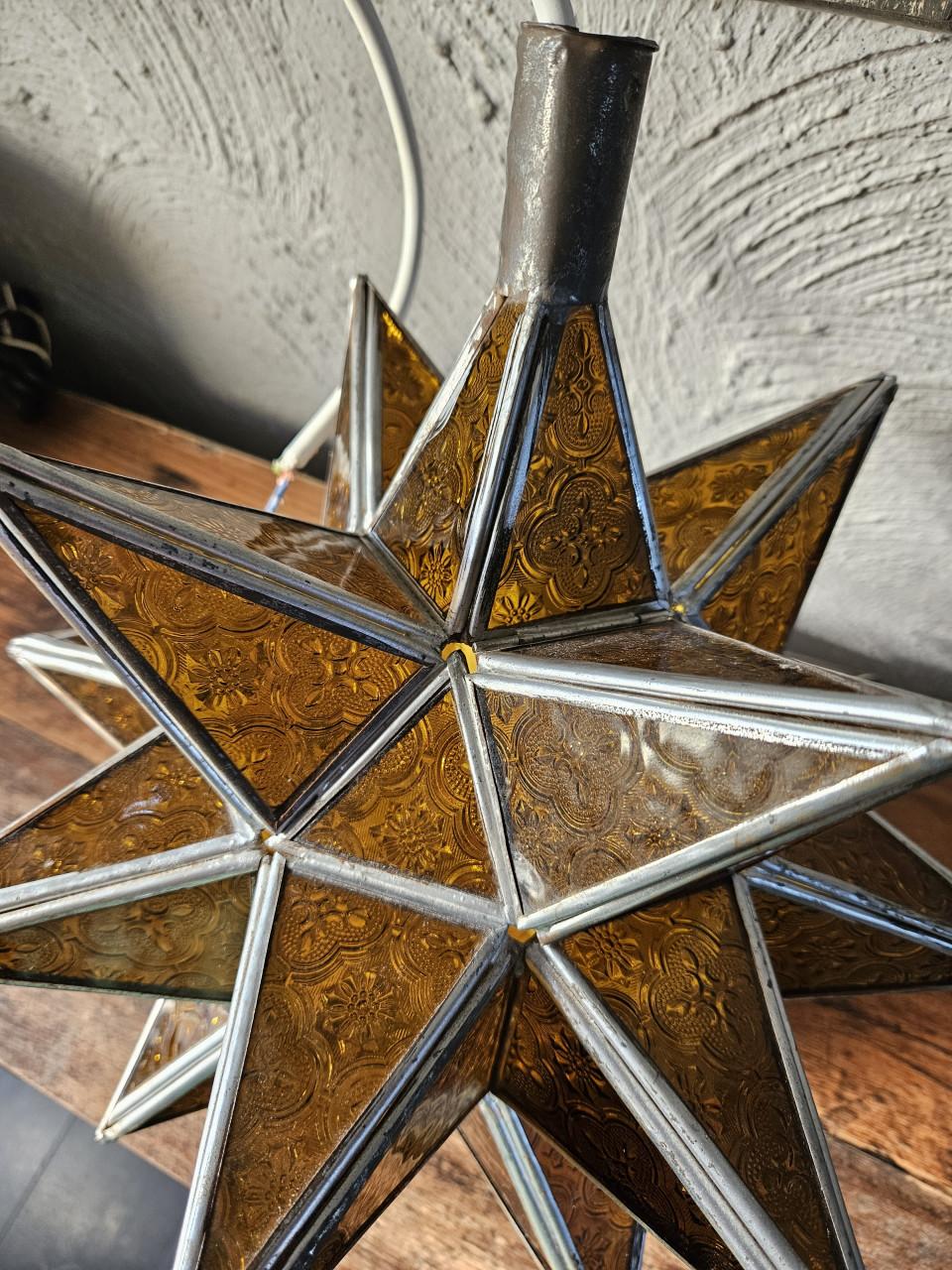 Vintage Stervormige Hanglamp - Glas in lood, nette staat