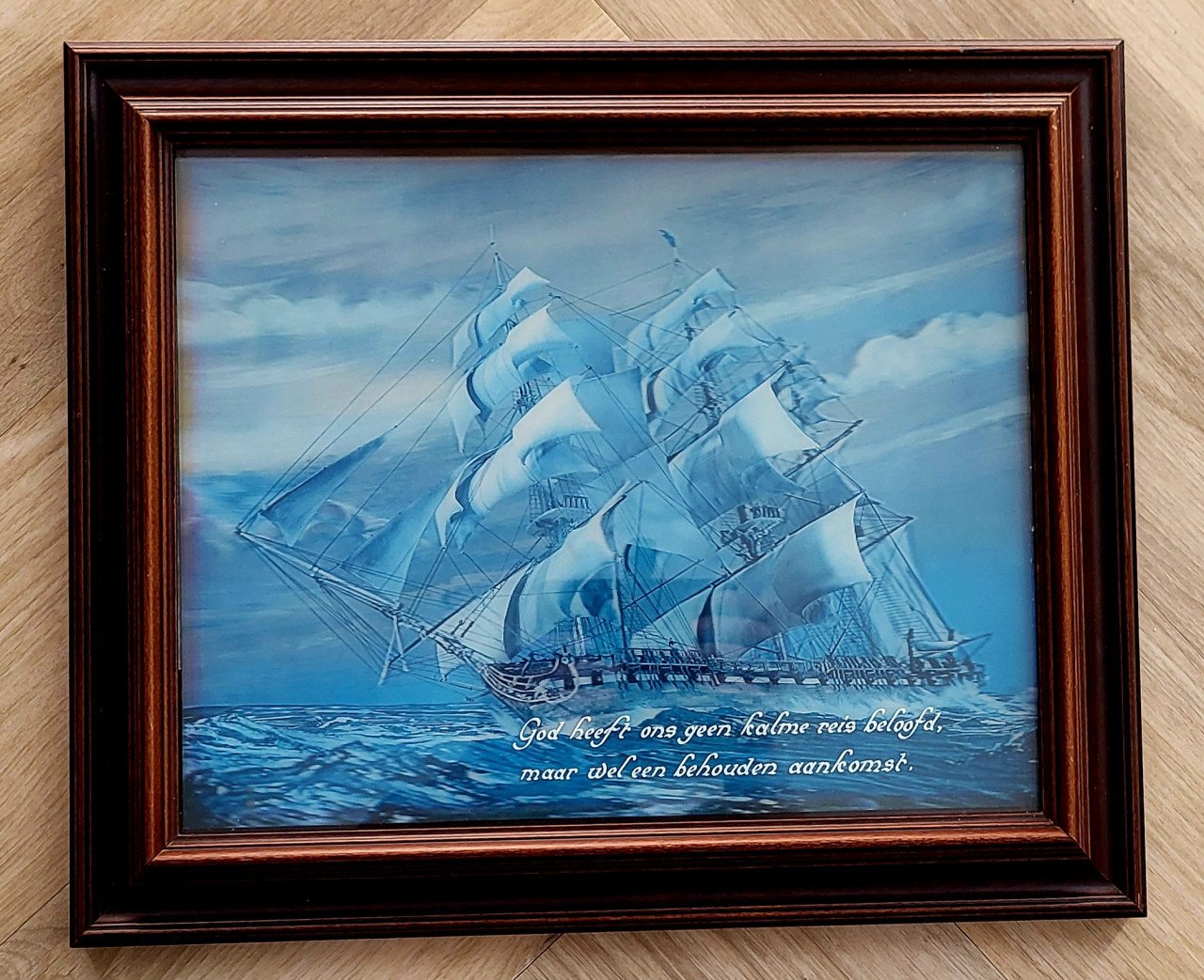 Vintage 3D Clipper Schip Hologram in Houtenlijst