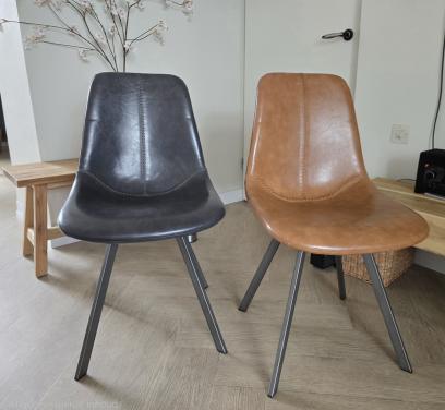 Zes eetkamer stoelen antraciet en cognac