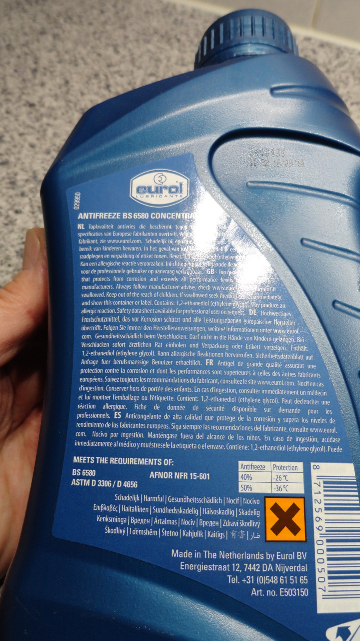 Eurol Antifreeze BS 6580 Concentraat-NIEUW 2 X 1 LITER