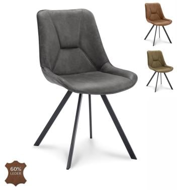 4 NIEUWE antraciet kleurige lederen eetkamerstoelen