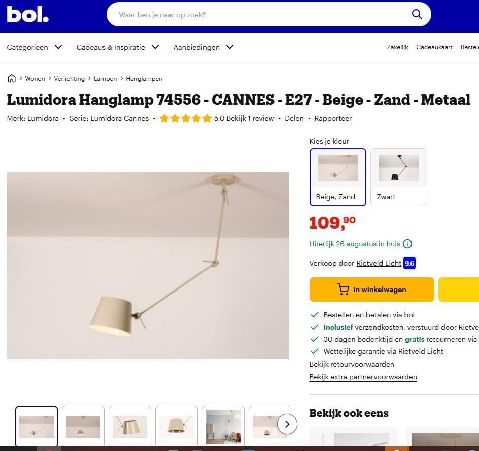 2 stuks metalen Hanglampen - merk: Lumidora - kleur: Beige / Zand