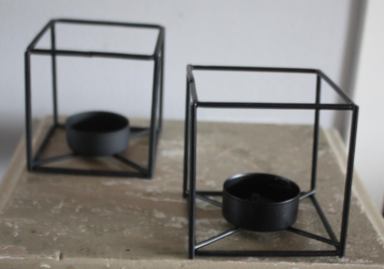 Set van 2 metalen zwarte theelicht houders