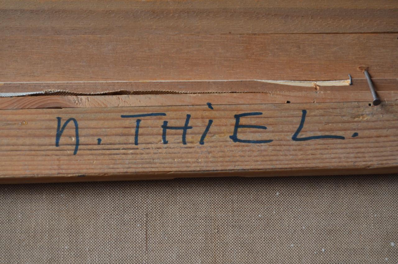 Indonesisch/Aziatisch schilderij: vrouw bij Tempelmuur